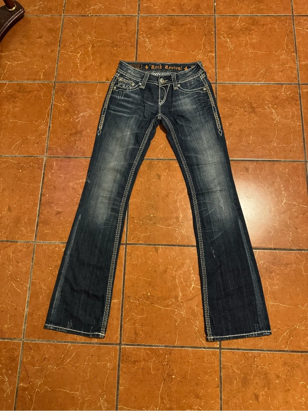 Rock Revival Women’s Bootcut Jeans Size 25 Dark Wash Embroidered Y2K